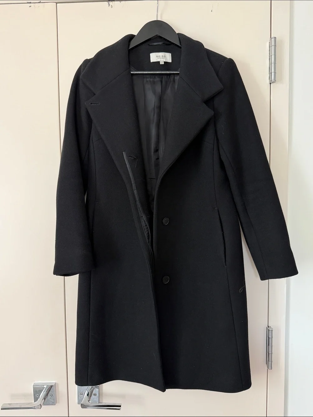 Reiss Black Tailored Wool-Blend Trench Coat - Picture 1 of 4